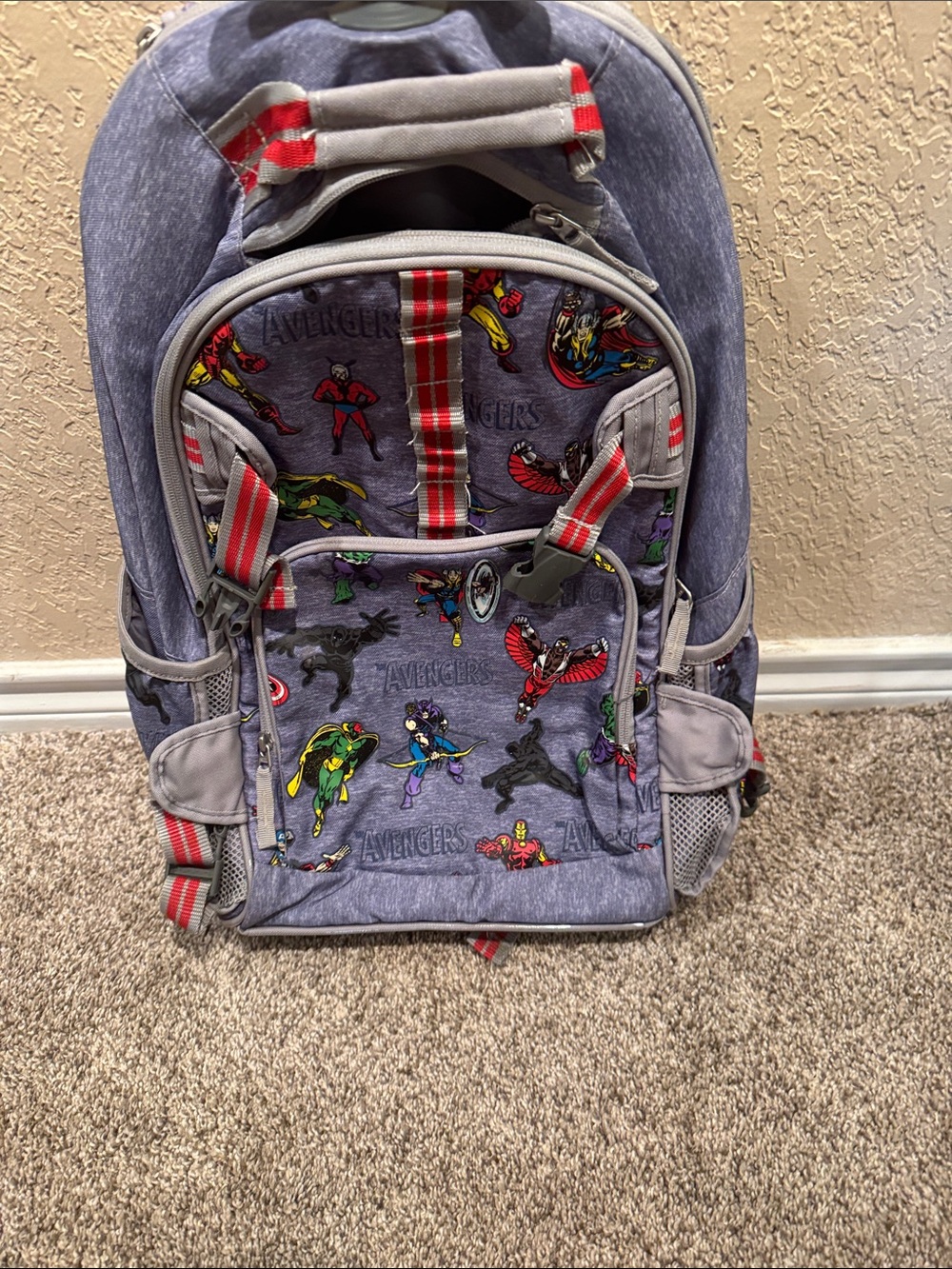 Pottery Barn: Avengers Grey Kids' Backpack with Red Accents